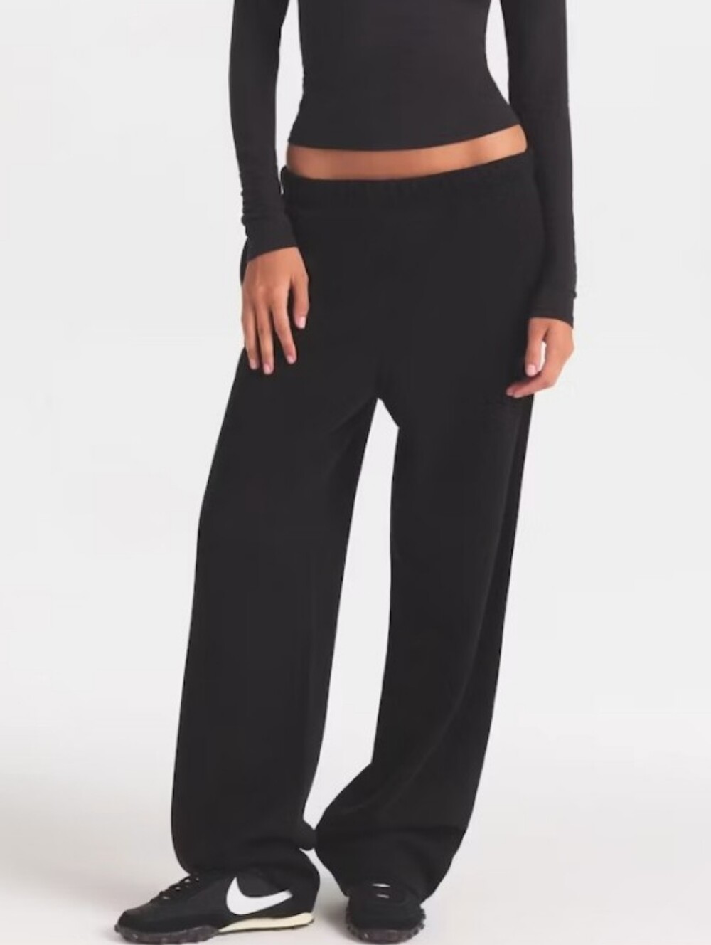 Skims Womens Cotton Fleece Classic Straight Leg Pant Baggy Wide Leg Size L Onyx